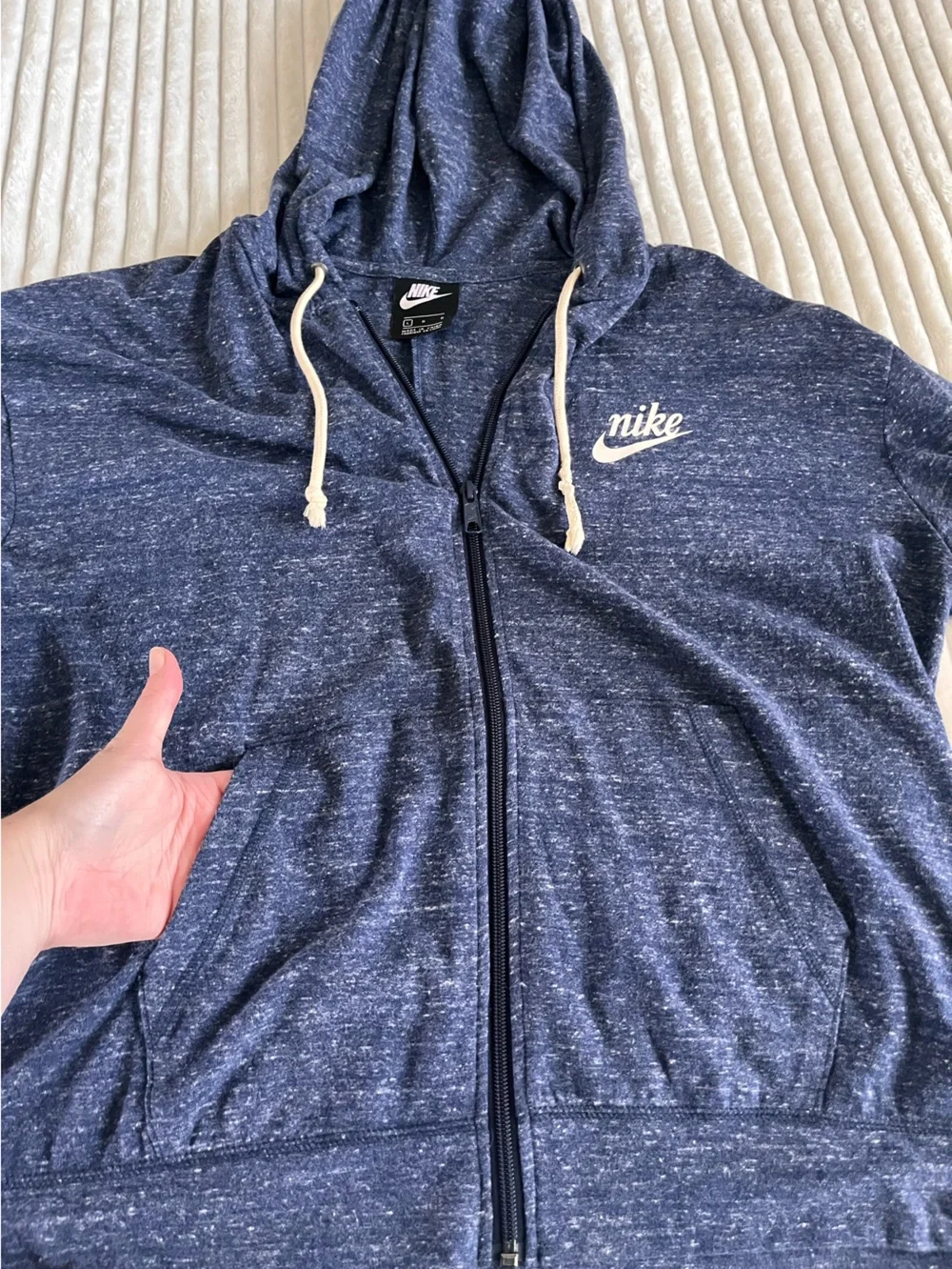 Women’s Nike Heathered Blue Full-Zip Hoodie with Cream Drawcords Size Large